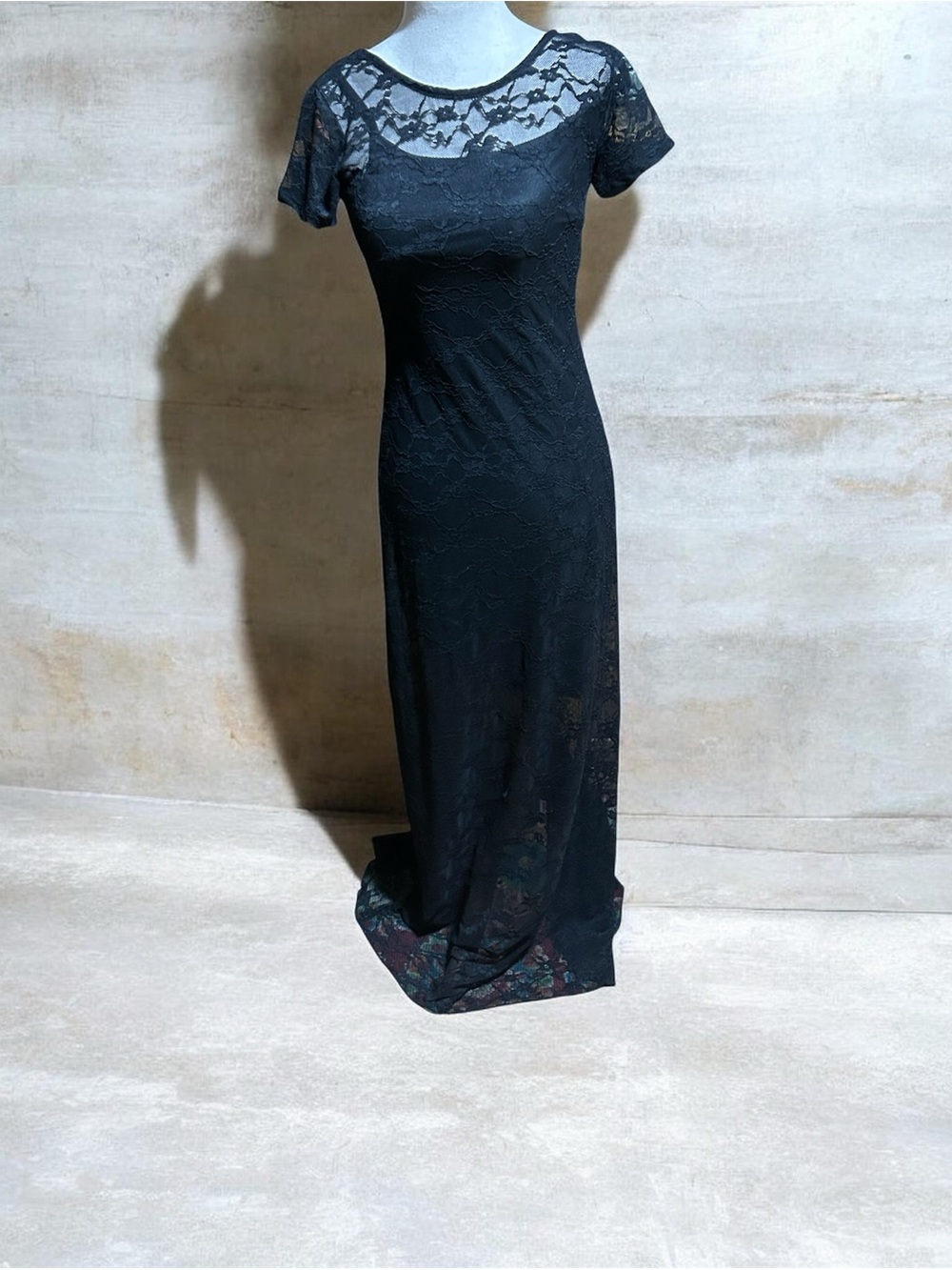 wild fable Black Lace Maxi Dress with Sheer Yoke Size XS NWT